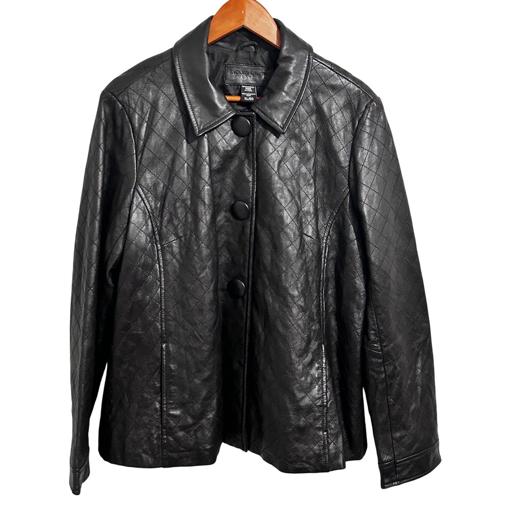 Jaclyn Smith Dark Brown Leather Jacket Black Lining Snap Front Women's Size‎ XL
